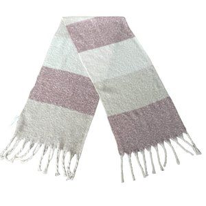 Gentle Fawn Boucle Blanket Scarf with Fringe, NWT, Ivory & Pink Stripes, OS